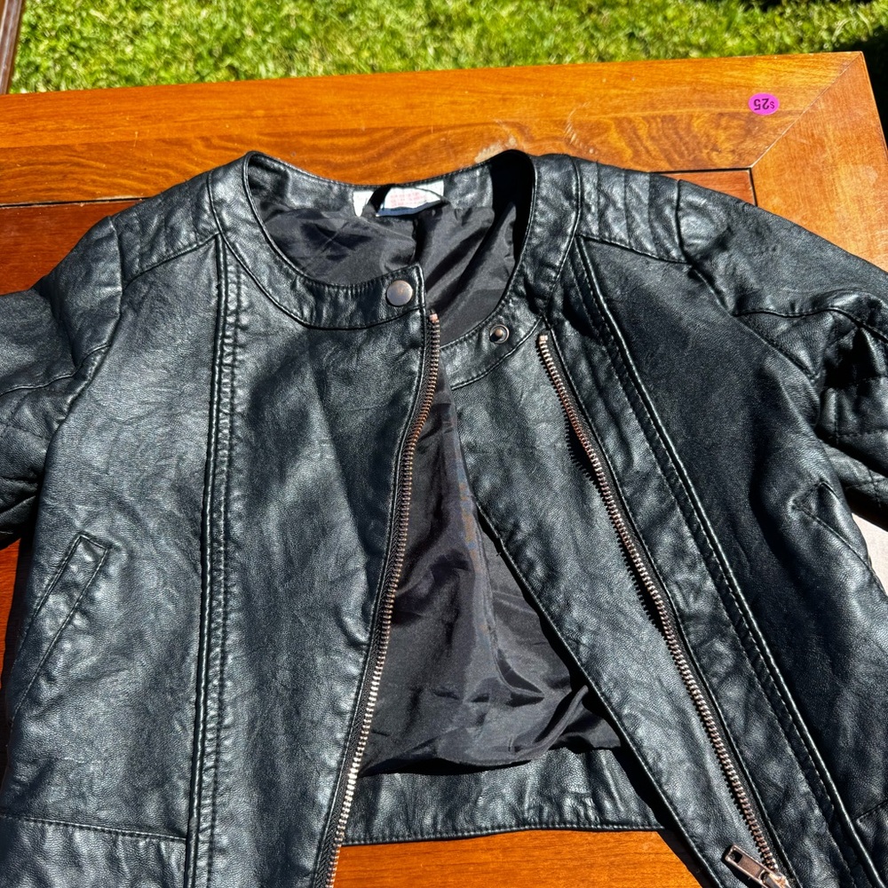H&M youth biker jacket. Black Faux Leather. Youth size 7.